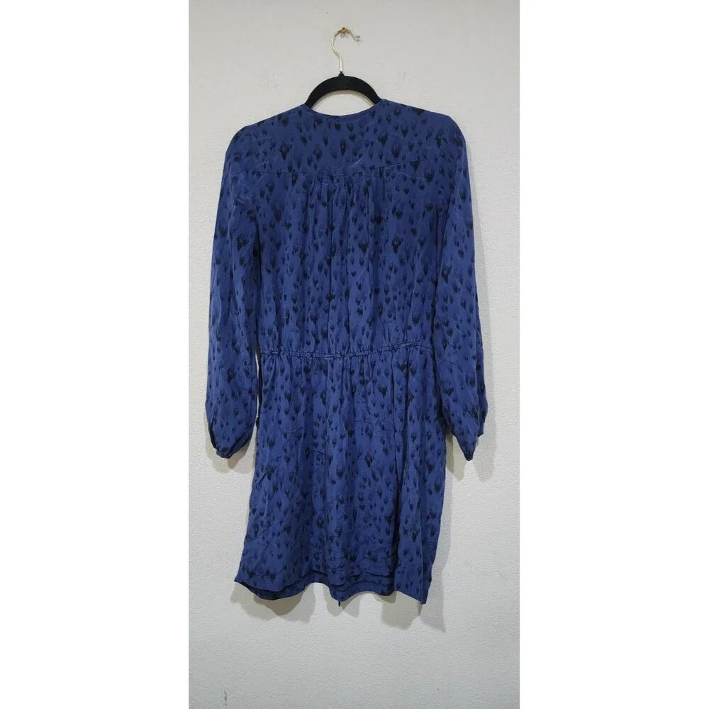 REBECCA TAYLOR blue silk long sleeve pockets belted front frill dress tunic 8